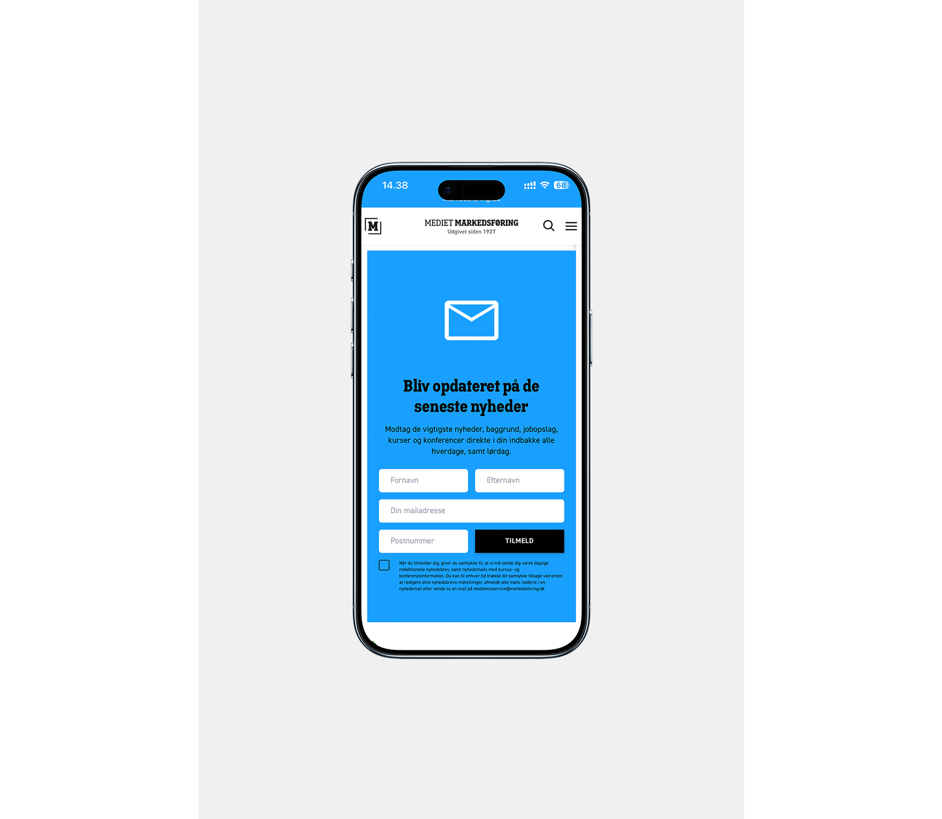 single mobile screen of dansk markedsføring