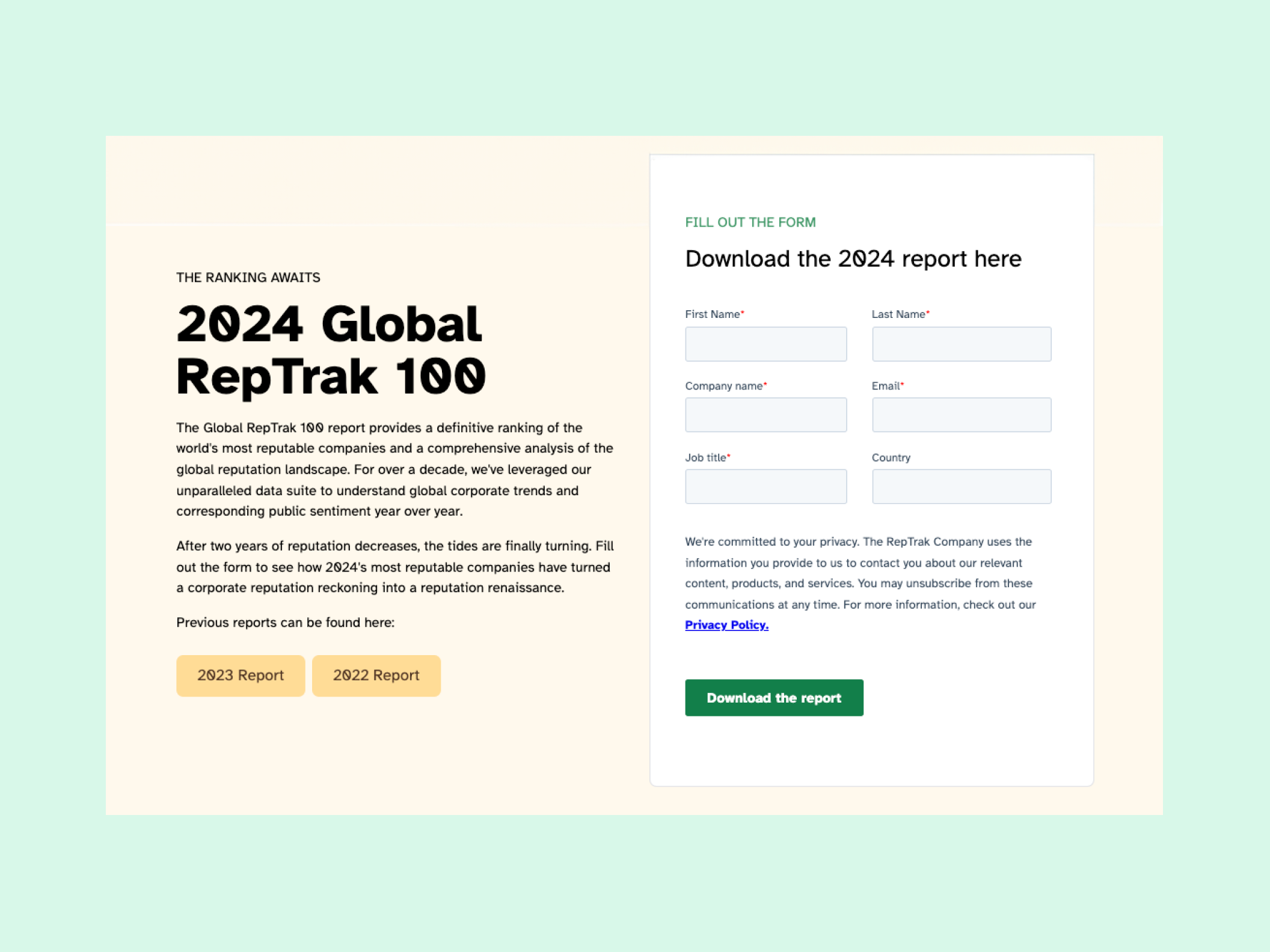reptrak GRT sign up form