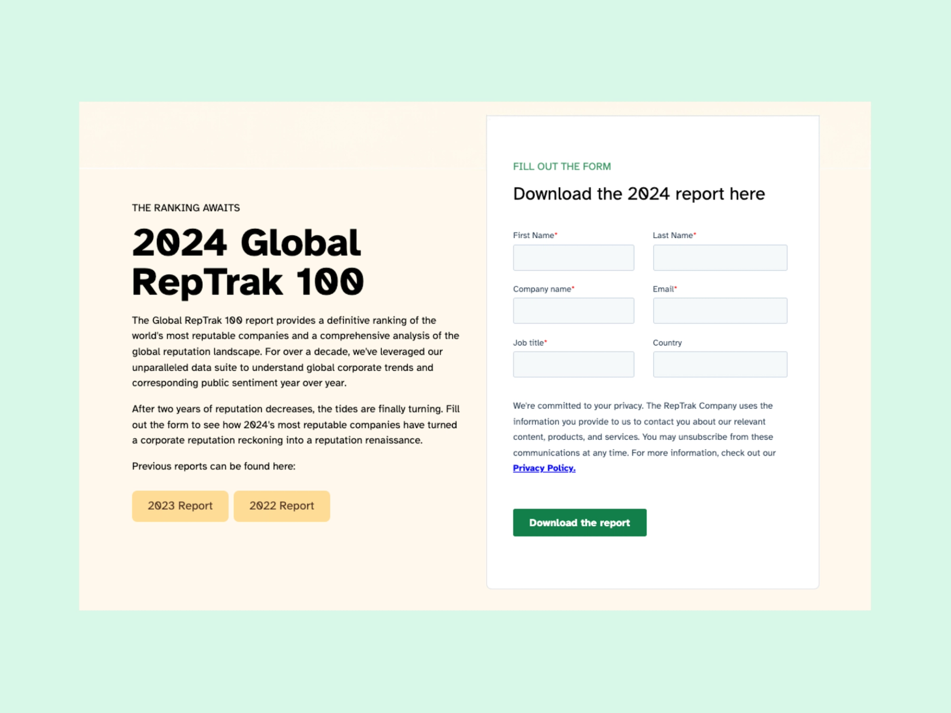 reptrak GRT sign up form