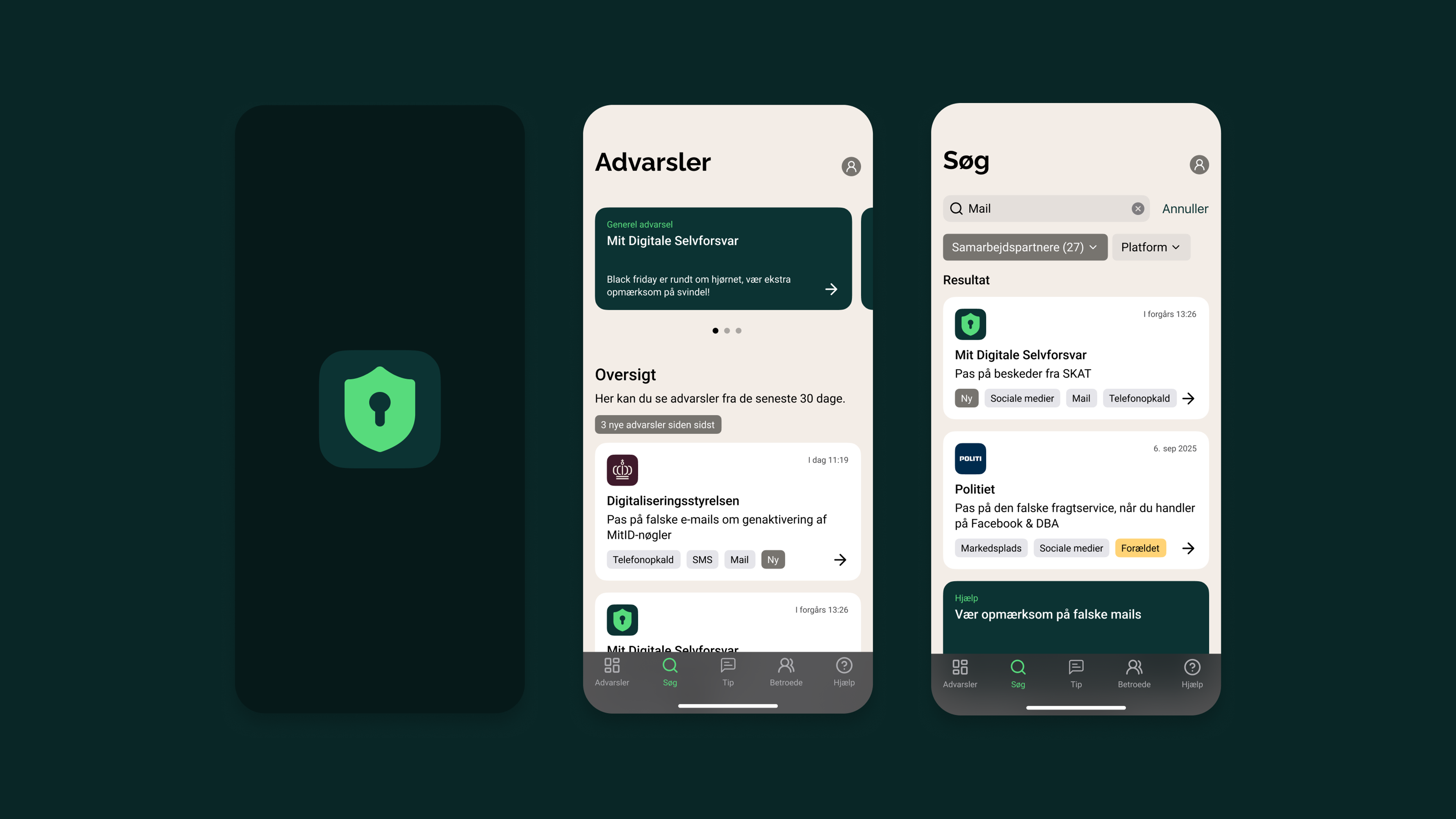 Mit Digitale Selvforsvar app screens