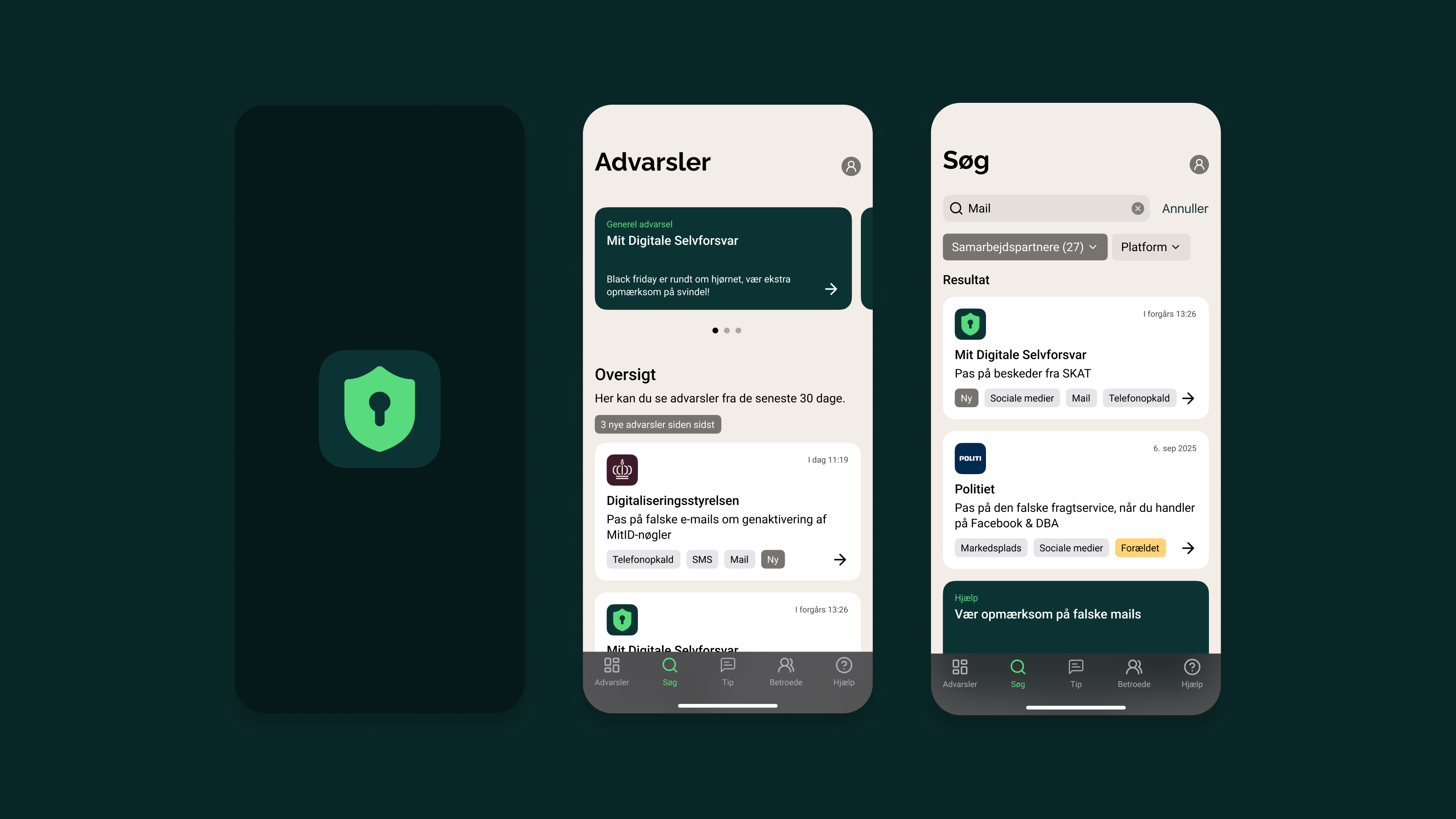 Mit Digitale Selvforsvar app screens
