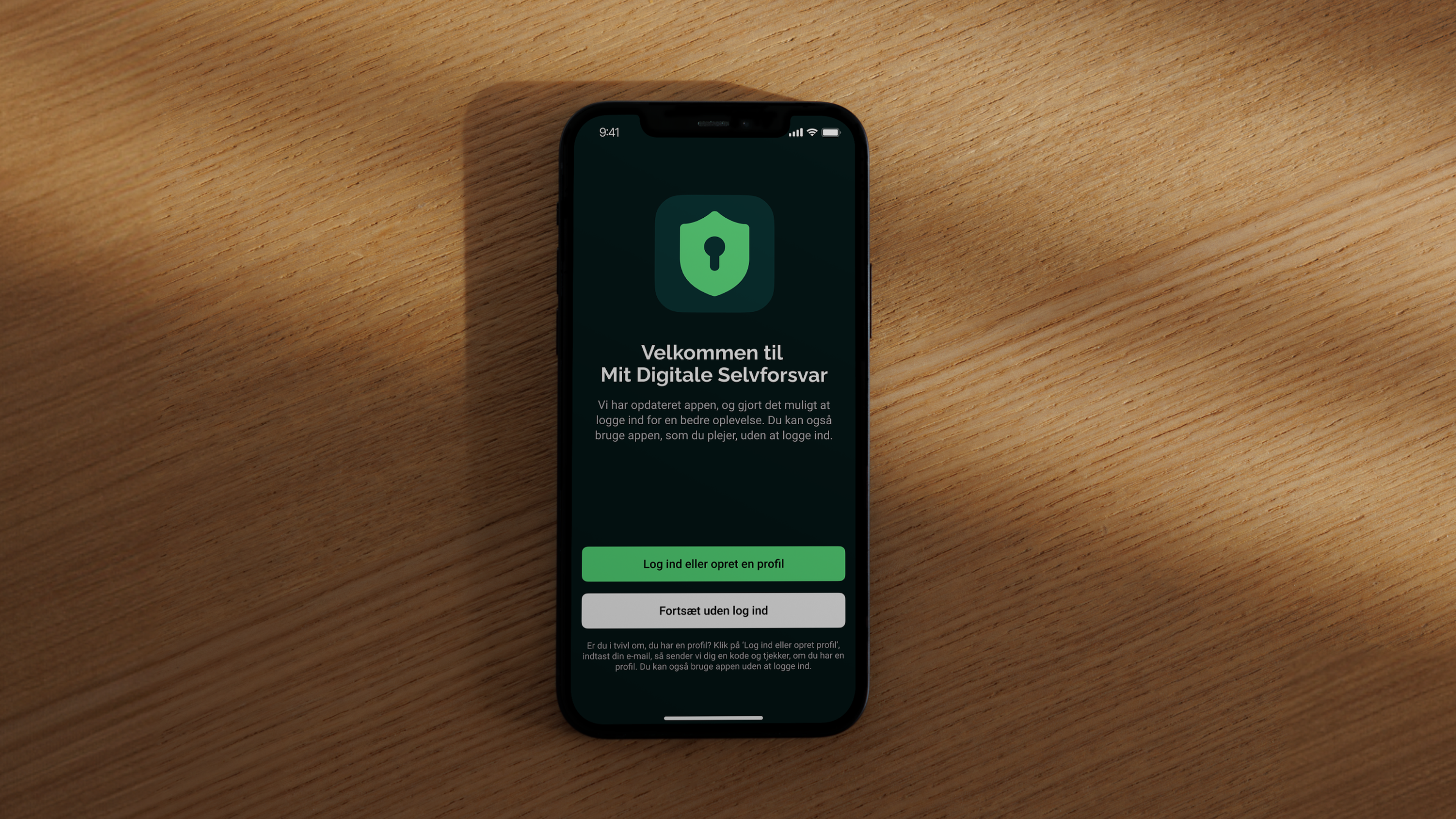 Mit Digitale Selvforsvar app login screen