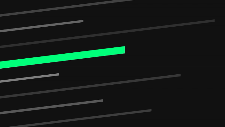 Abstrakte Bewegungsstudie: schräg verlaufende Linien auf schwarzer Fläche, eine Linie in Spring Green hervorgehoben.