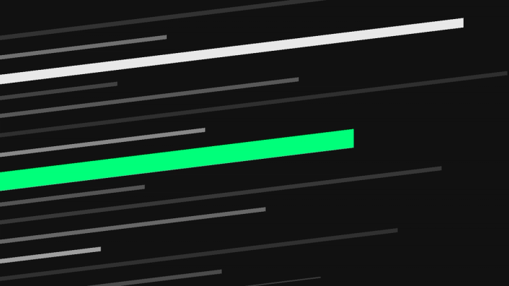 Abstrakte Bewegungsstudie: fünf schräge Linien auf schwarzer Fläche, die mittlere in Spring Green.