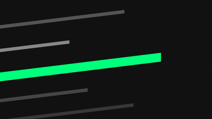 Abstrakte Bewegungsstudie: wenige lange Linien auf schwarzer Fläche, eine breite Linie in Spring Green.