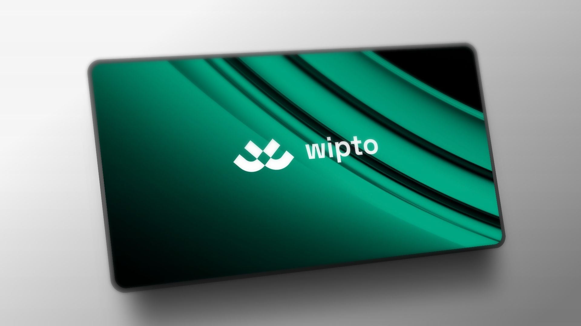 wipto logo på grønn bakgrunn med abstrakte striper og moderne design