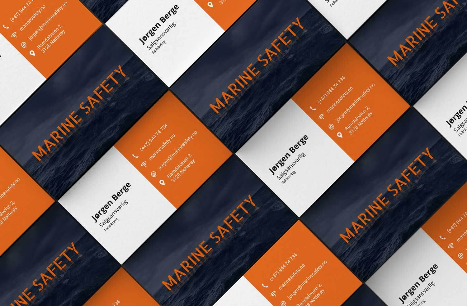 Marine Safety visittkort med maritim profil og tydelig design