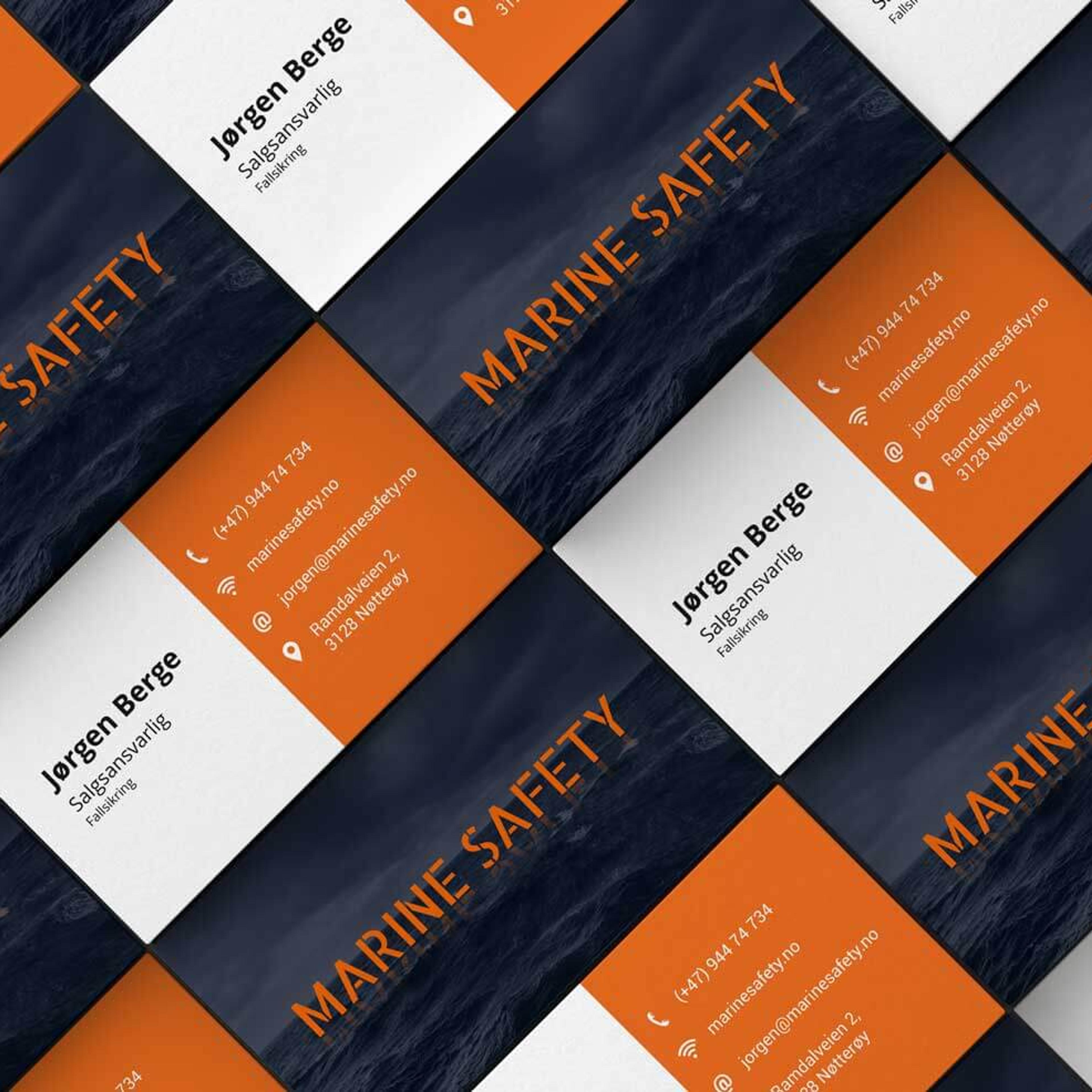 Marine Safety visittkort med maritim profil og tydelig design