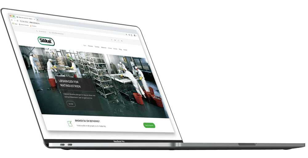 Silikal Nordvest nettside vist på MacBook Pro med tjenesteoversikt