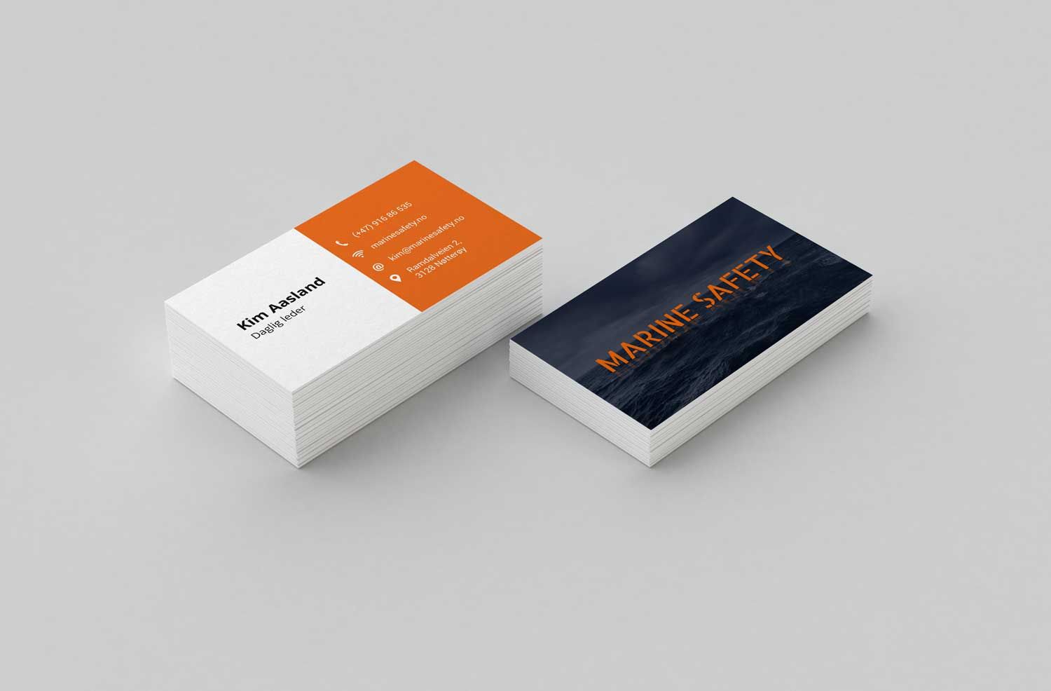 Visittkort for Kim Aasland ved Marine Safety