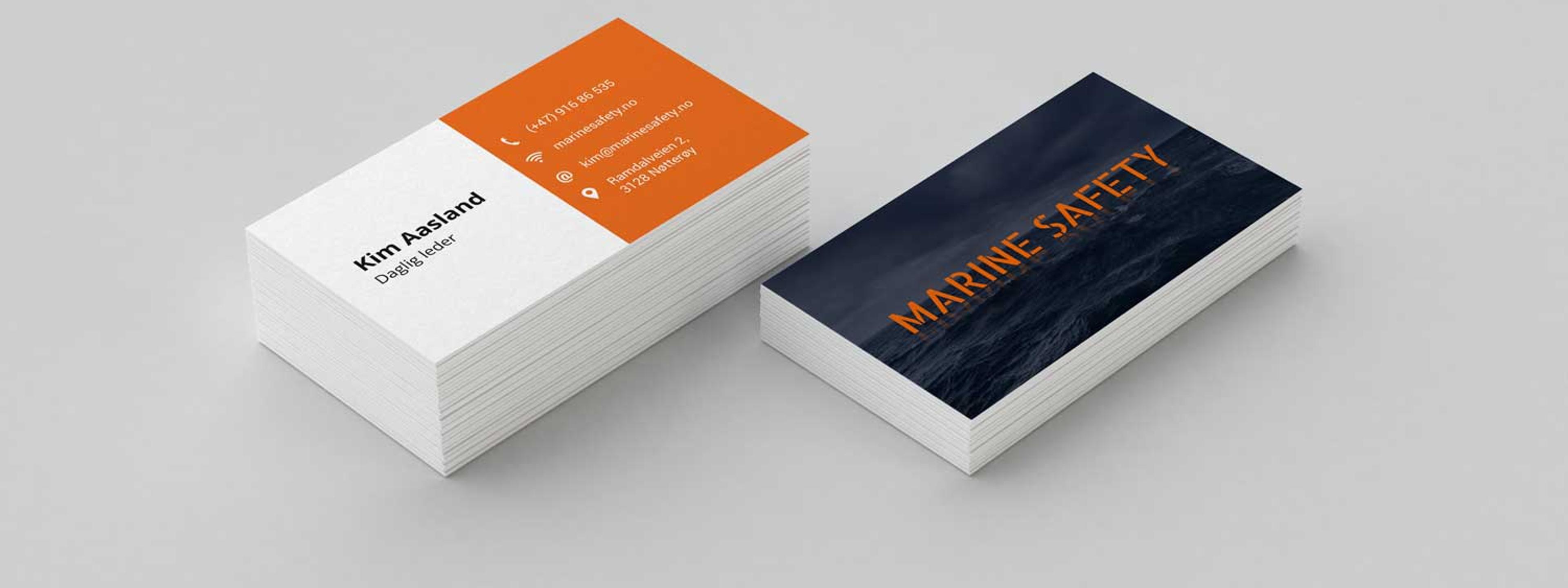 Visittkort for Kim Aasland ved Marine Safety