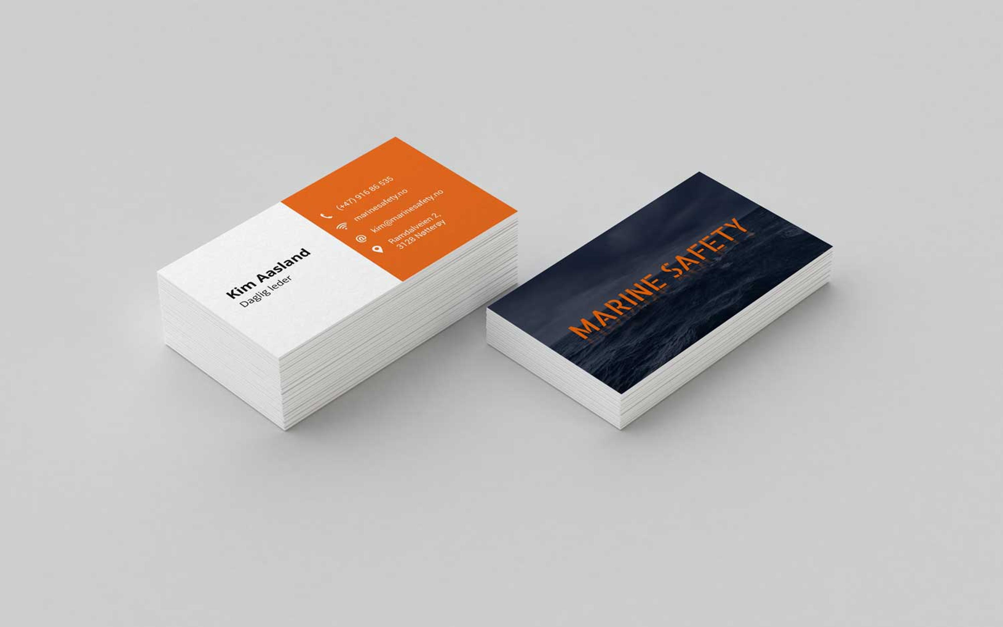 Visittkort for Kim Aasland ved Marine Safety