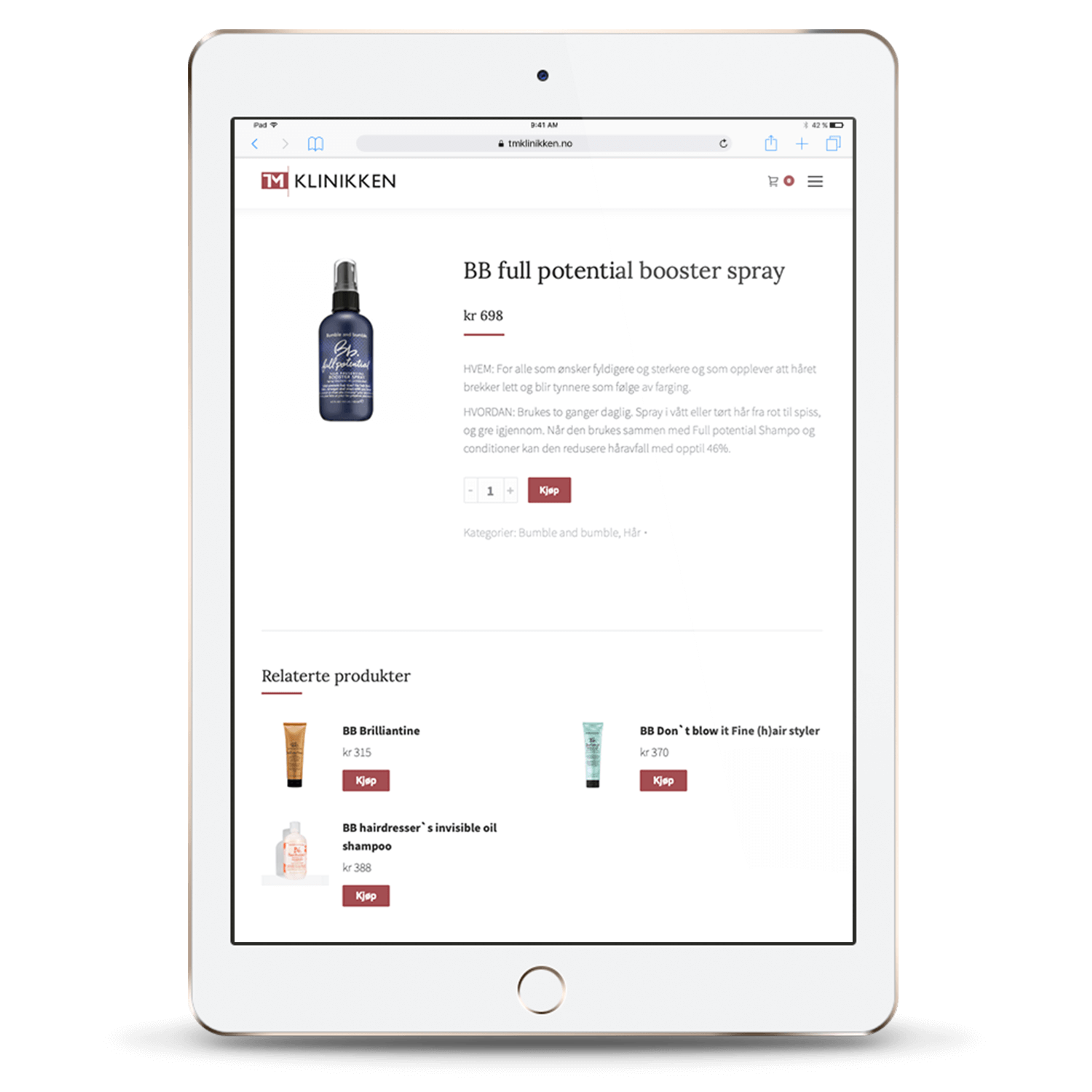WooCommerce-nettbutikk med produkter for TM Klinikken