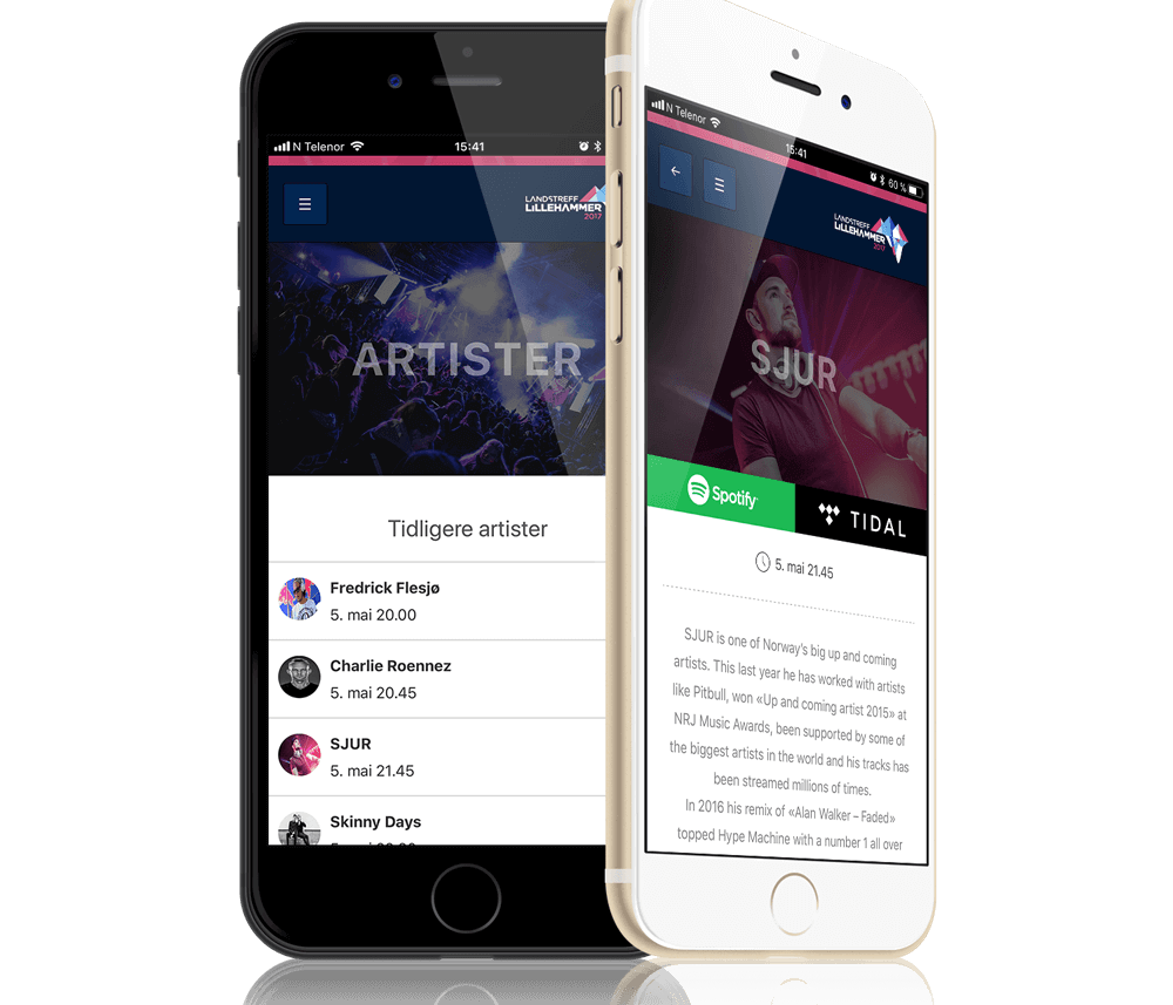 Artistoversikt i Landstreff Lillehammer festivalappen