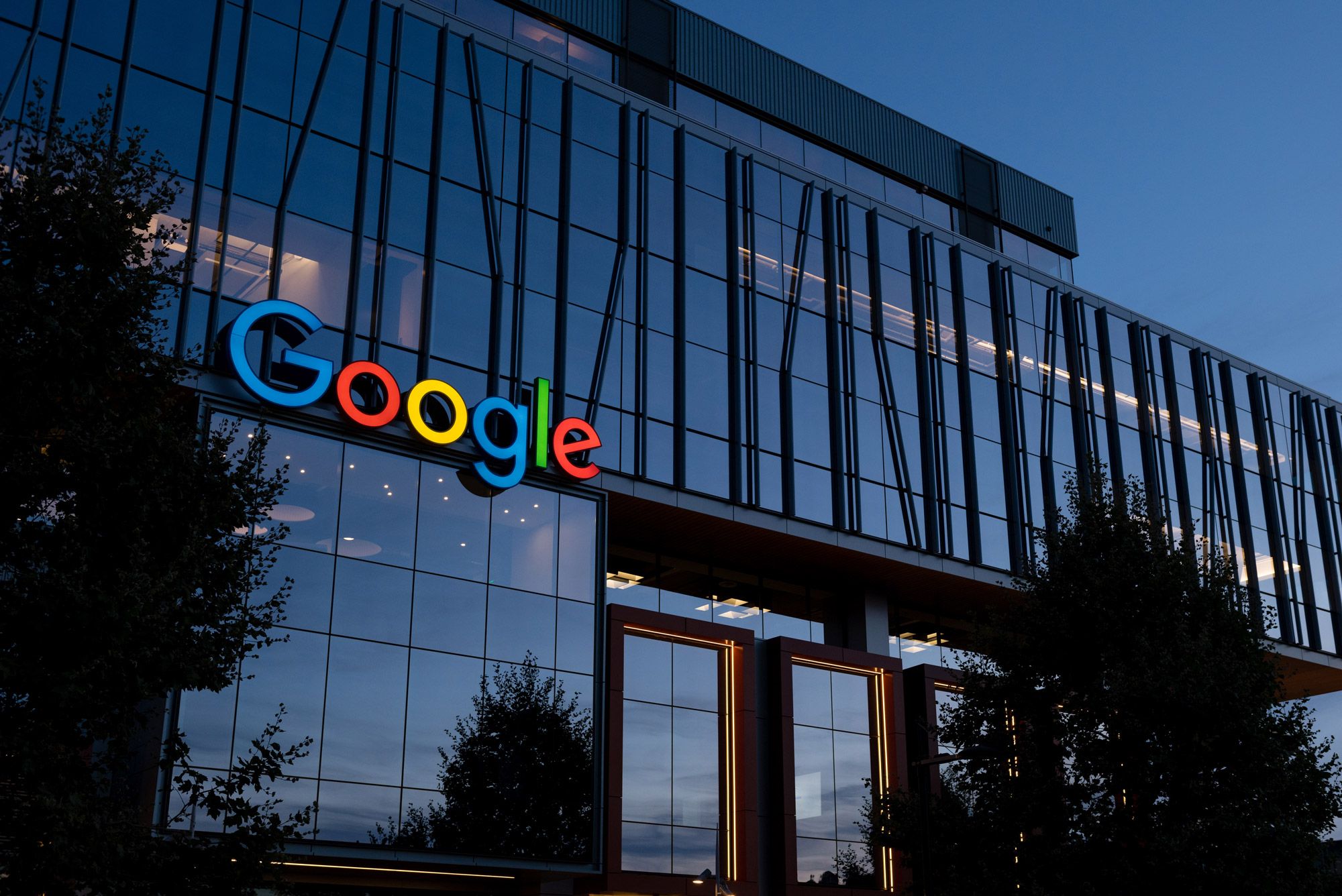 Google-skilt med belysning og profesjonelt design