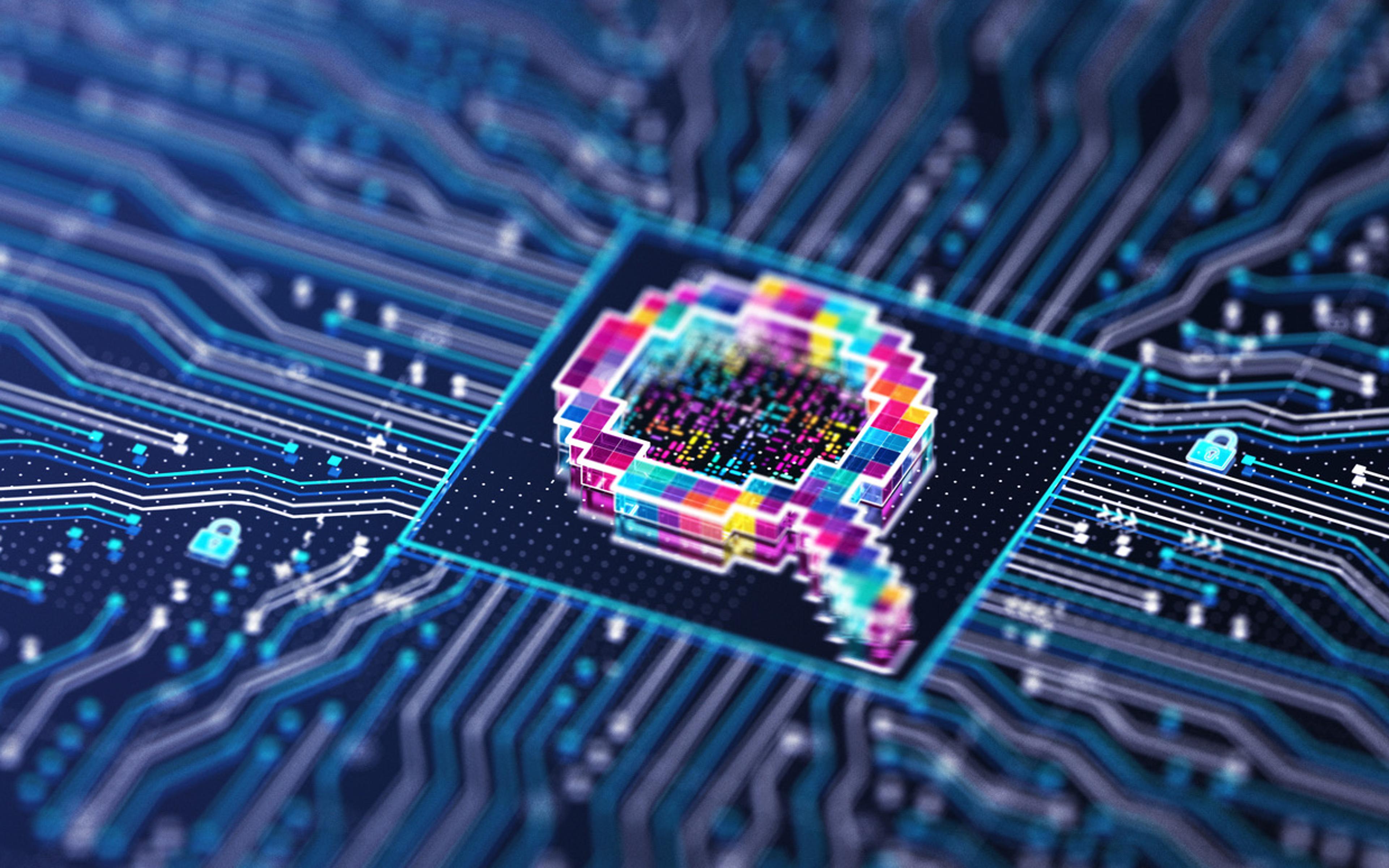 Illustrasjon av prosessor på blått kretskort som symboliserer teknisk infrastruktur og digital ytelse for SEO-optimalisering