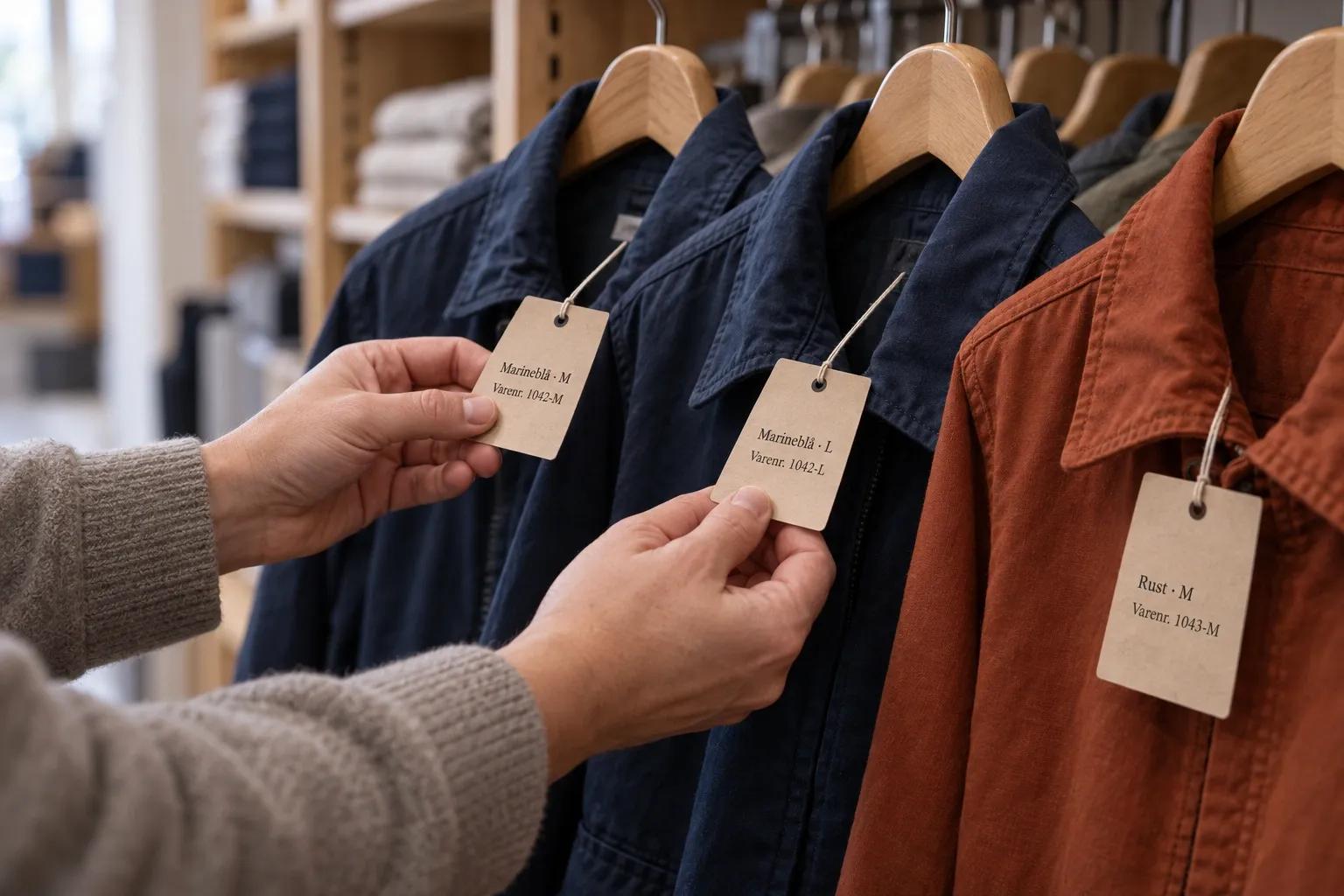 Produktvarianter, lagerstatus og vareinformasjon som må avklares før nettbutikken bygges.
