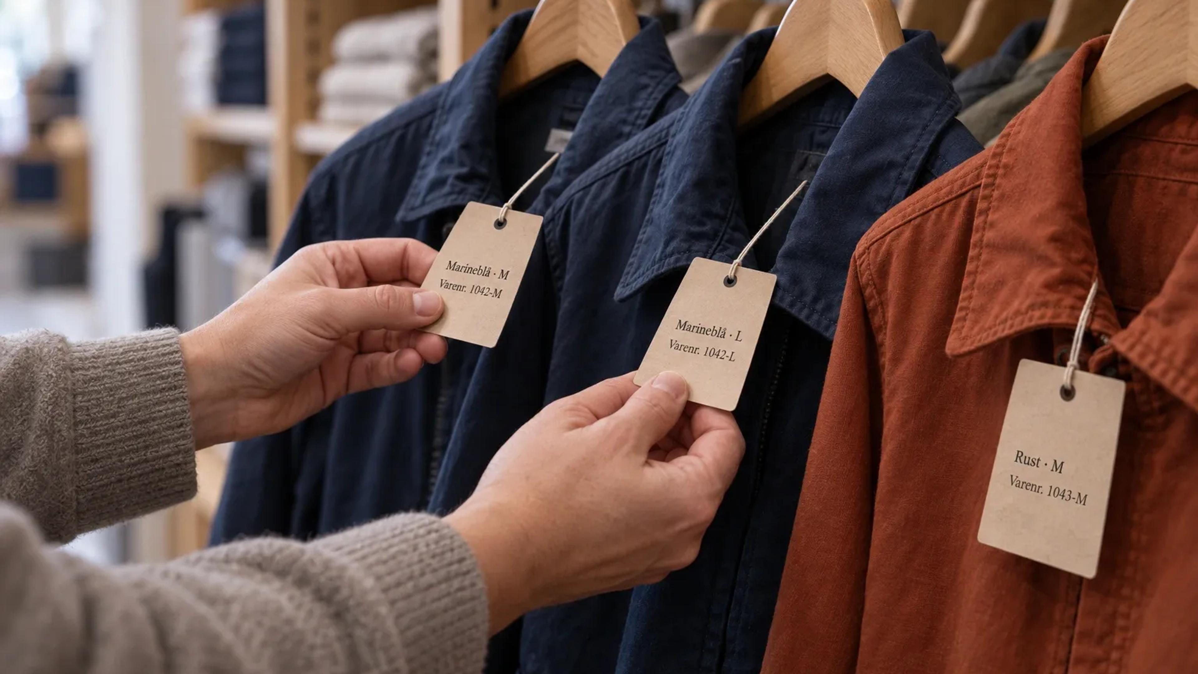 Produktvarianter, lagerstatus og vareinformasjon som må avklares før nettbutikken bygges.