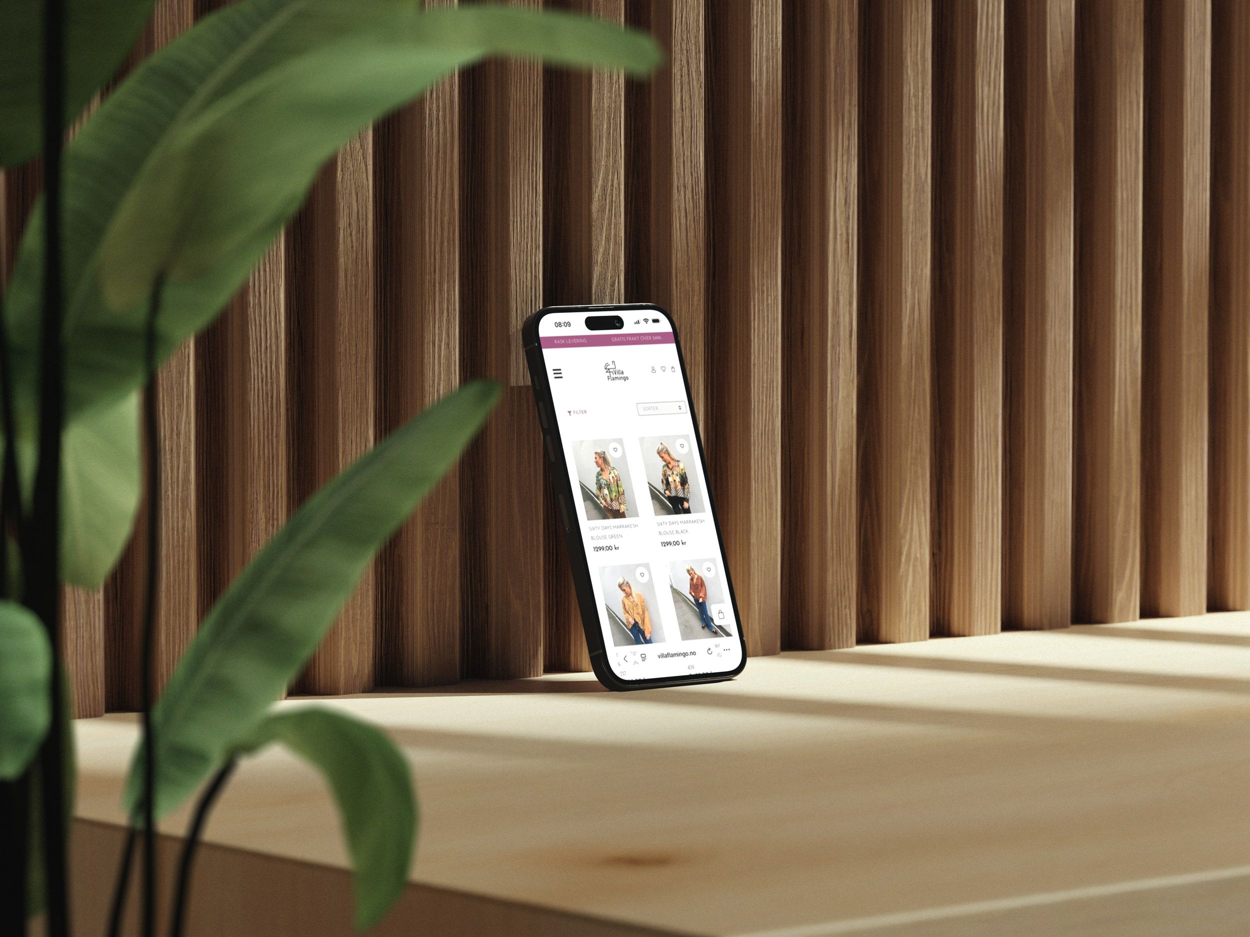 WooCommerce-nettbutikk for Villa Flamingo med produktoversikt