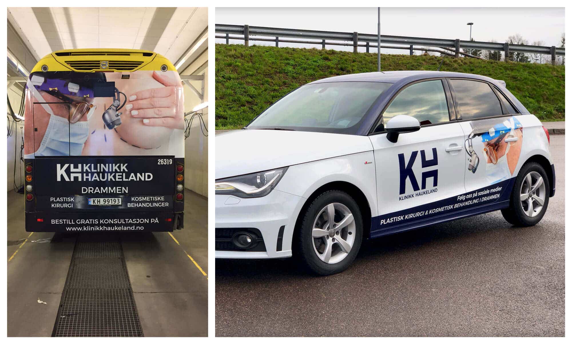 Bildekor og bussdekor collage for Klinikk Haukeland