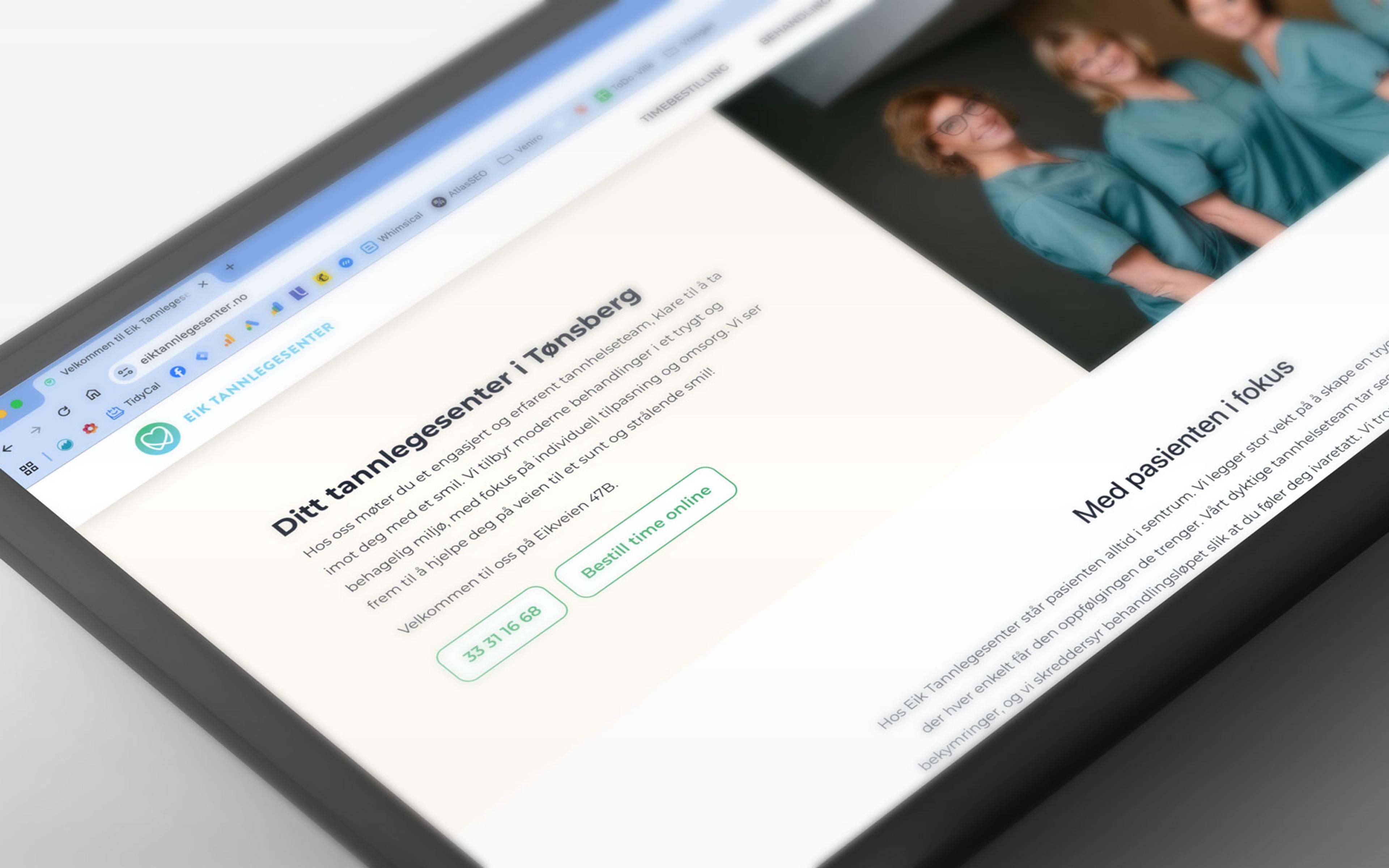 Eik Tannlegesenter WordPress-hjemmeside desktop-visning