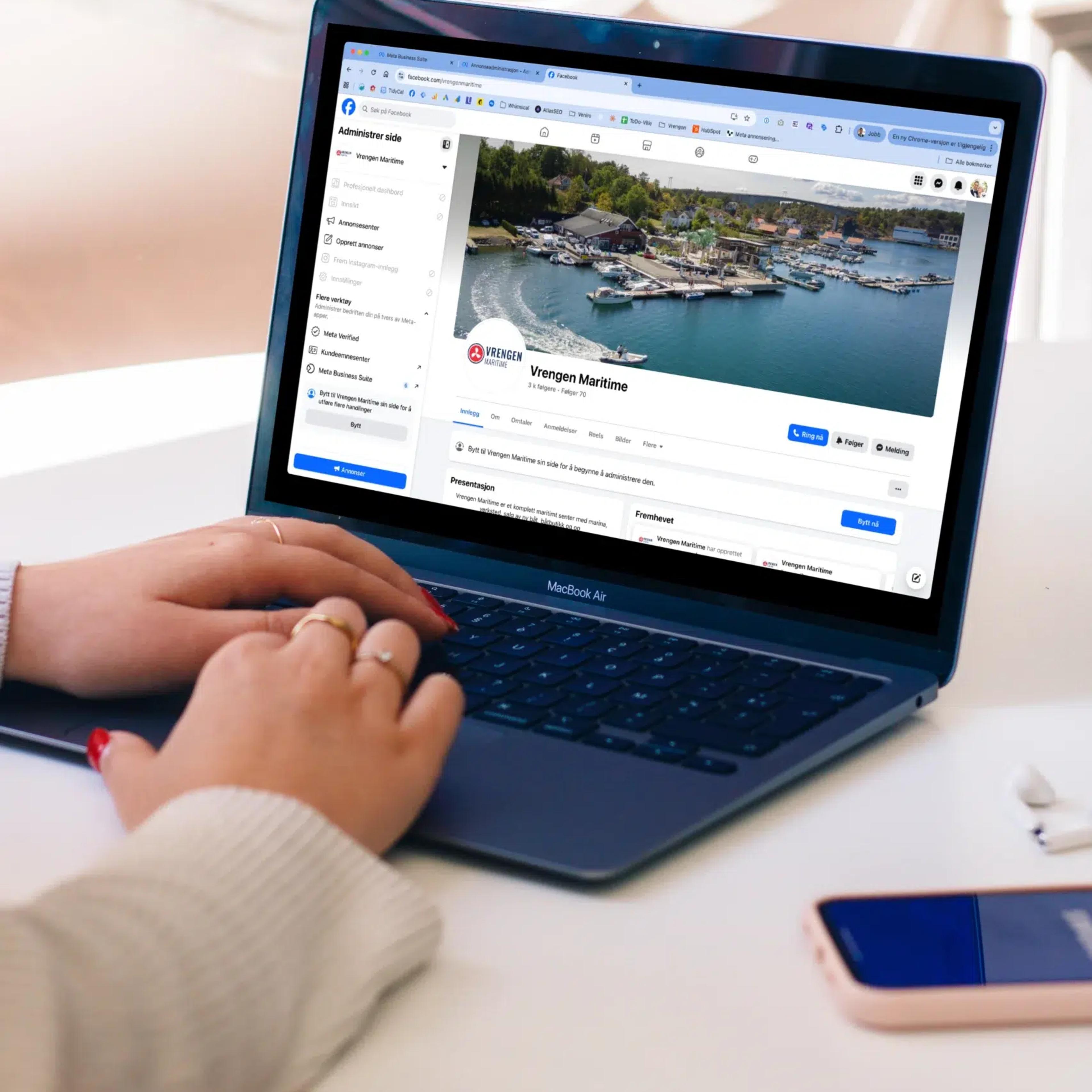 Laptop som viser hjemmesiden til Vrengen Maritime
