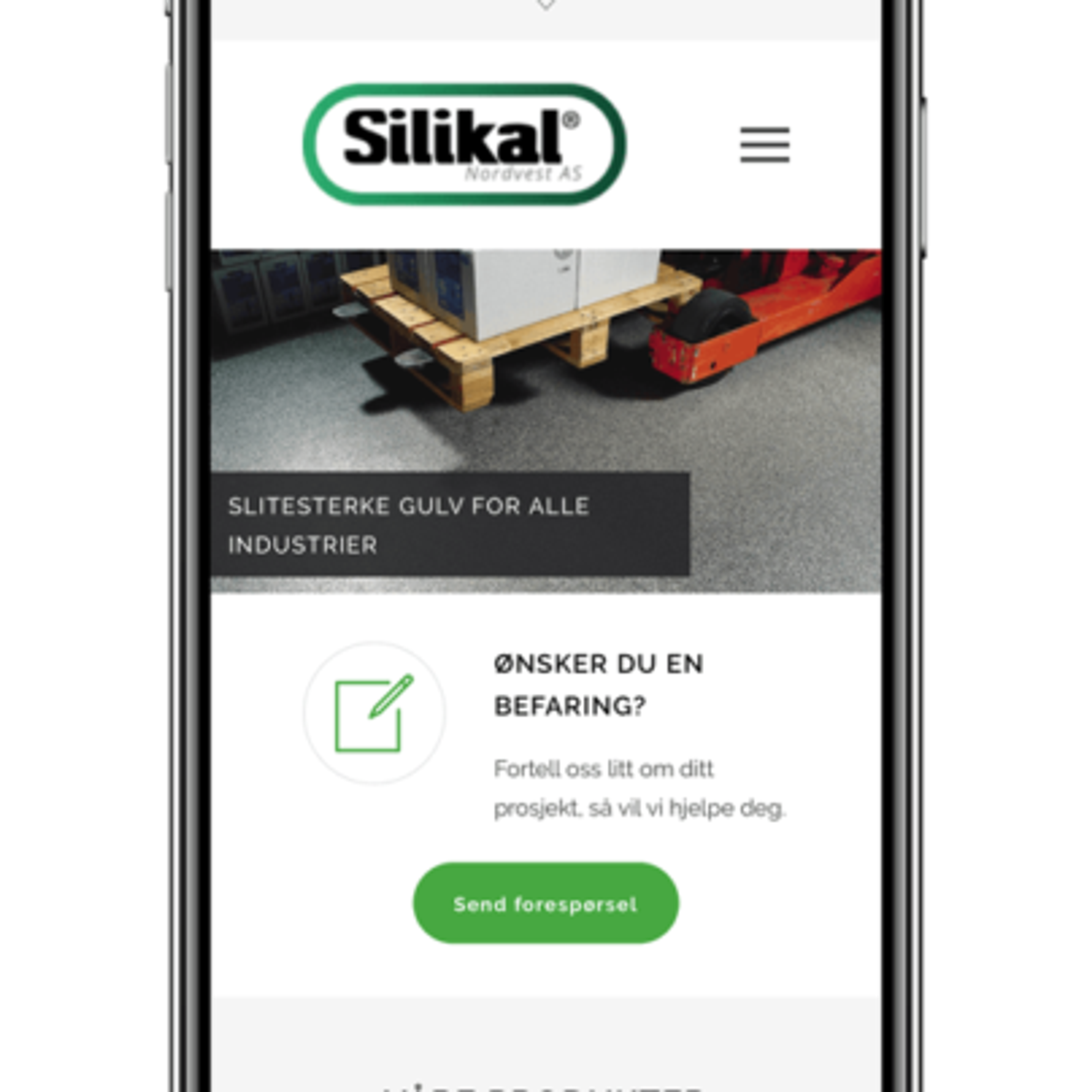 Silikal Nordvest nettside vist på iPhone med responsivt design