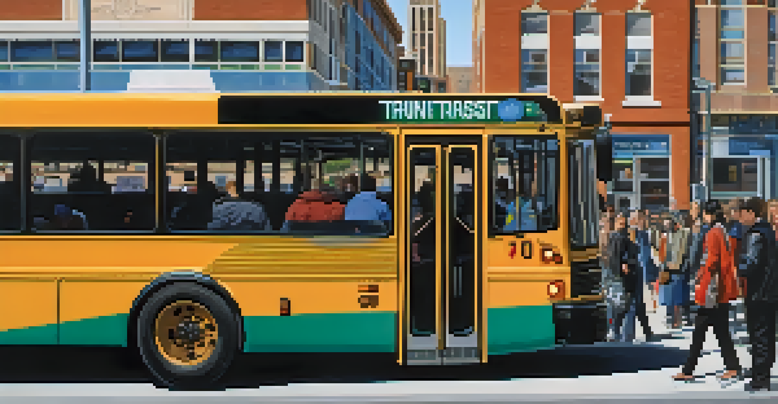 A Reno Transit bus at a bus stop with passengers boarding, showcasing the city's public transportation.