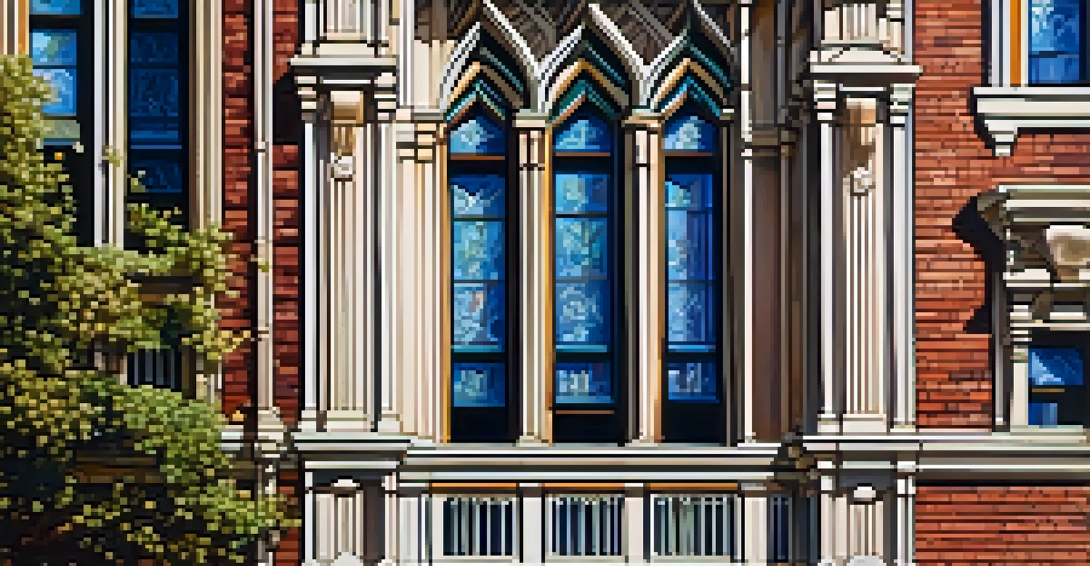 A detailed close-up of a Victorian-style building in Reno, showcasing intricate brickwork and stained glass.