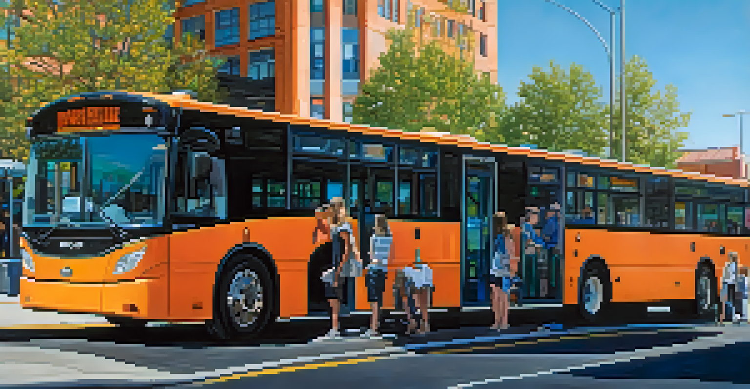 Close-up of a modern electric bus at a Reno bus stop with passengers waiting.