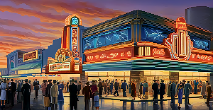 A lively casino scene in Reno during the Great Depression with diverse people gathered outside, neon lights glowing.