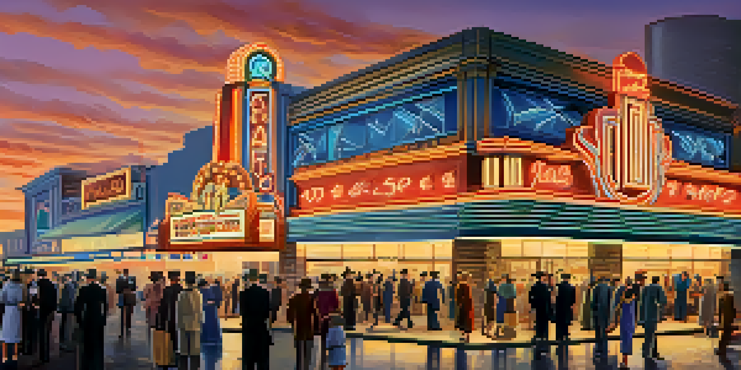 A lively casino scene in Reno during the Great Depression with diverse people gathered outside, neon lights glowing.