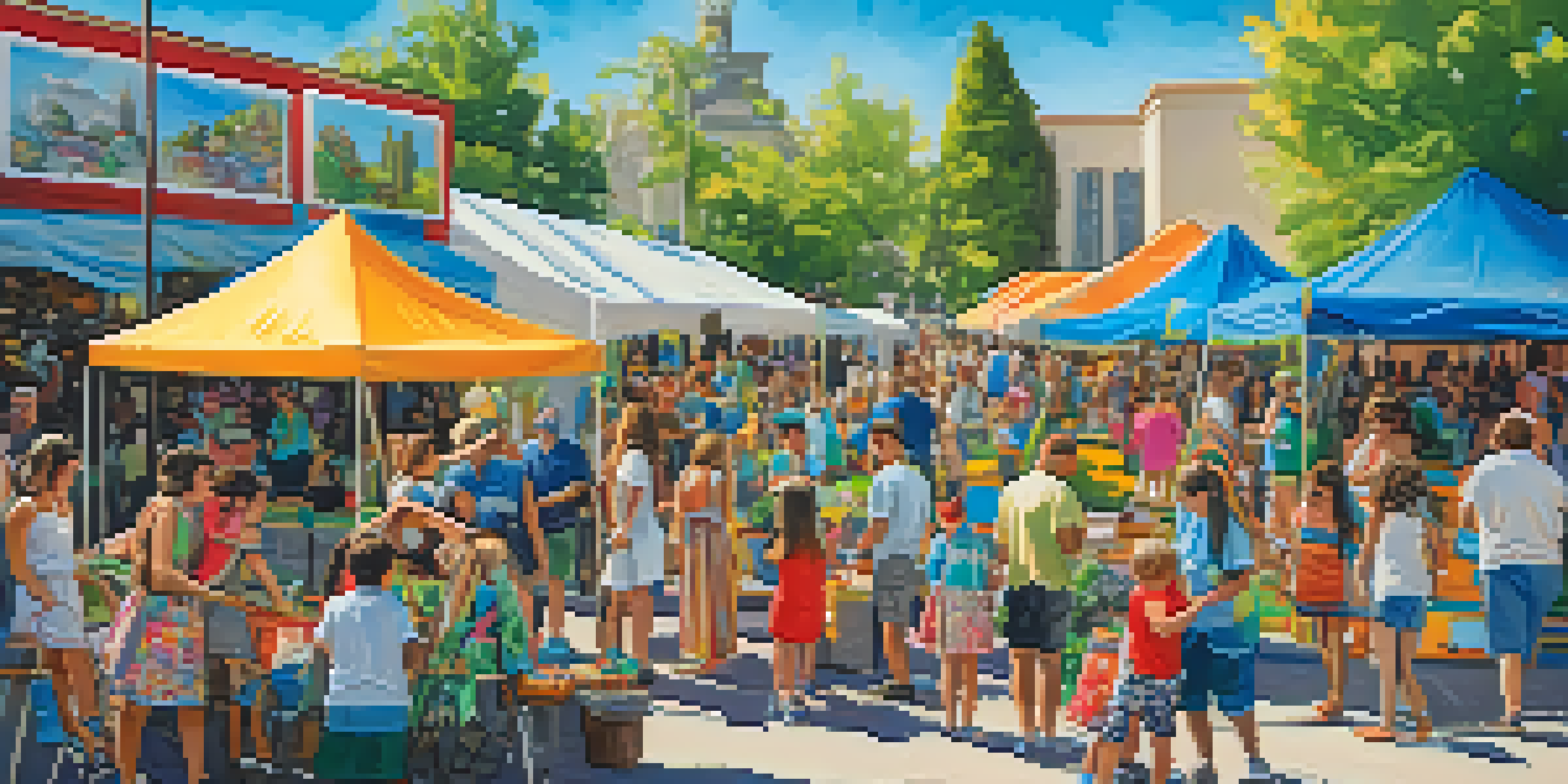 Families at the Reno Art Fest participating in interactive art installations and workshops, surrounded by colorful art and greenery.