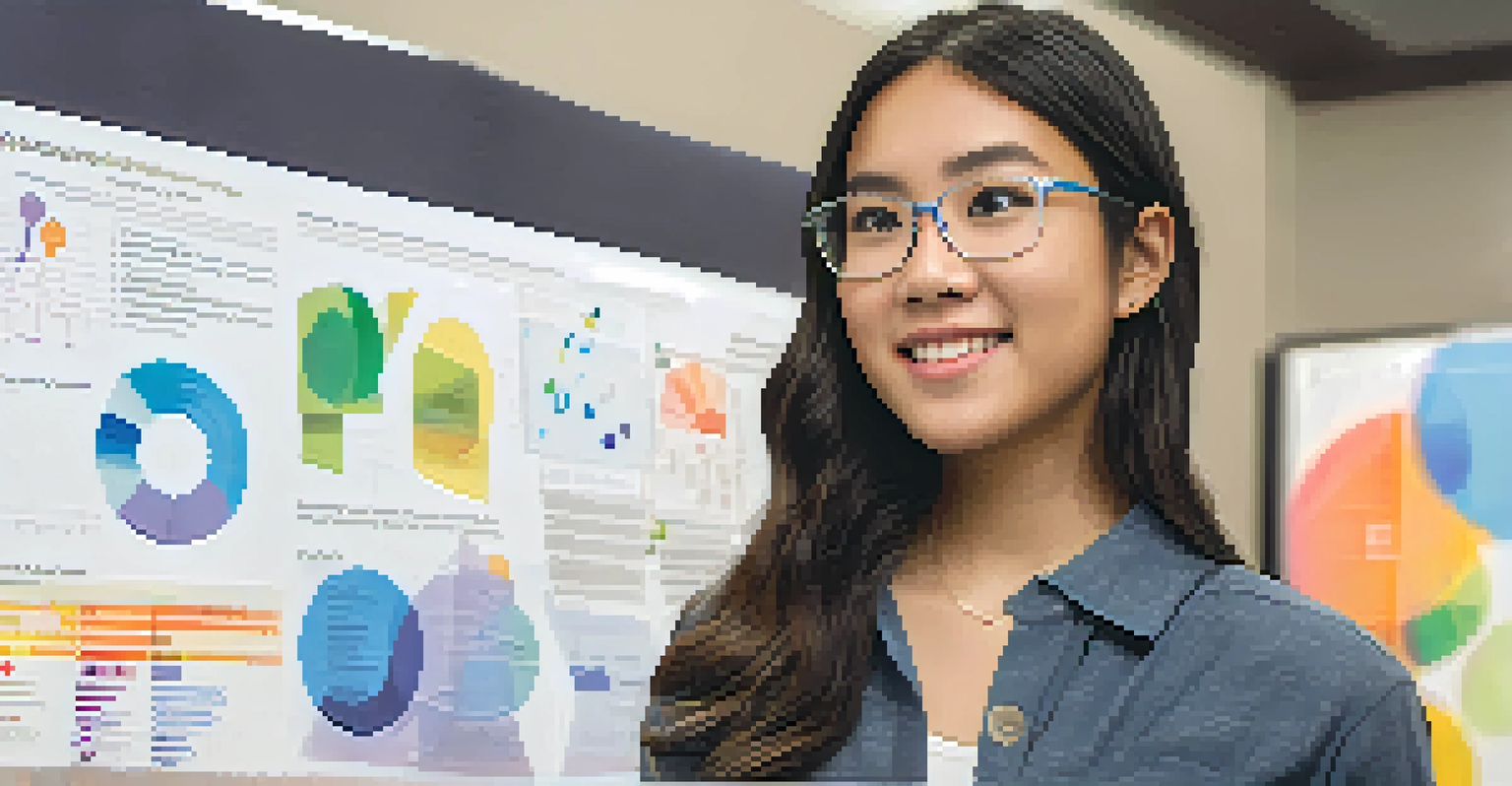 A young female student presenting her research project in a modern workspace at the University of Nevada, Reno, surrounded by peers.