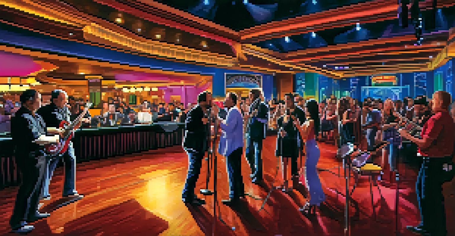 A live music performance in a Reno casino with a band on stage and an engaging audience.