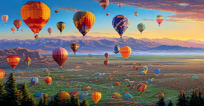 A picturesque sunrise at the Great Reno Balloon Race with colorful hot air balloons in the sky and families watching from a green park.