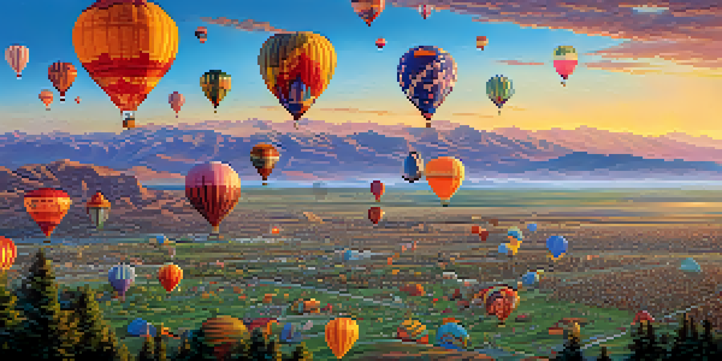 A picturesque sunrise at the Great Reno Balloon Race with colorful hot air balloons in the sky and families watching from a green park.