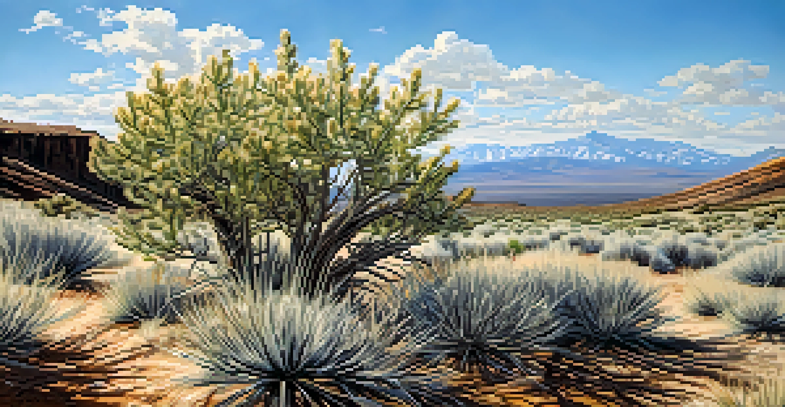 A detailed close-up of Nevada sagebrush with the Sierra Nevada mountains in the background under a blue sky.