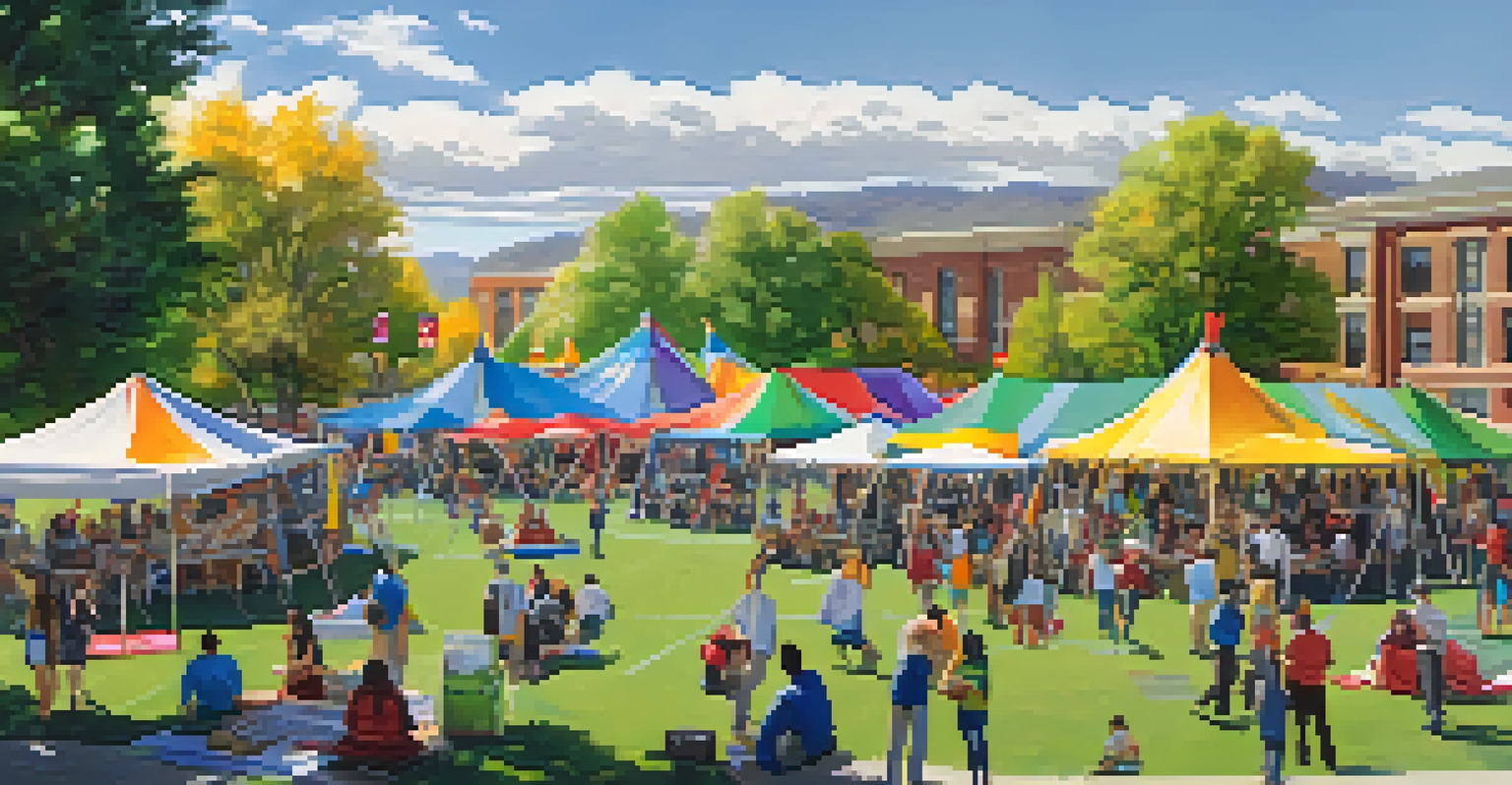 A cultural festival at the University of Nevada, Reno with colorful tents, food booths, and students enjoying various activities.