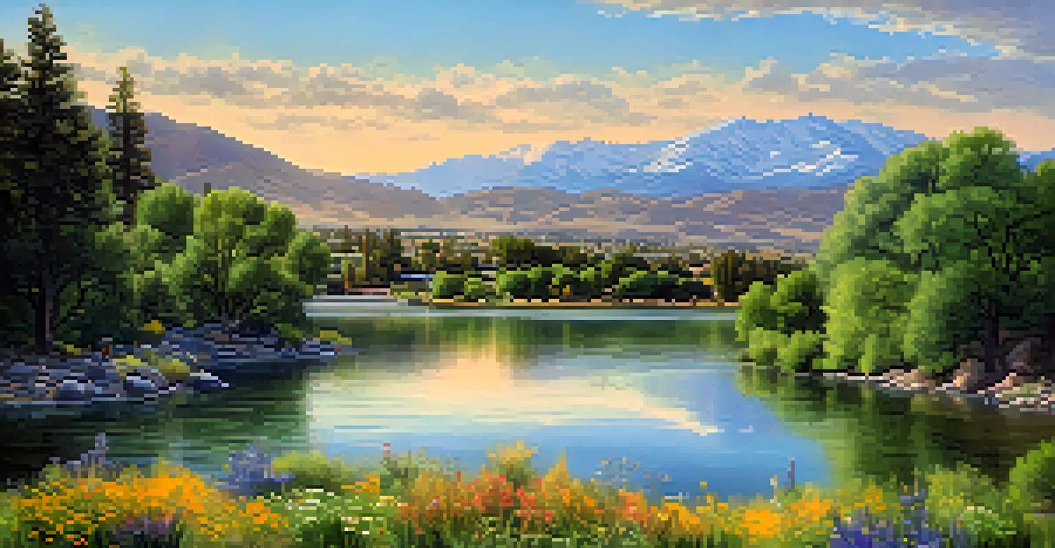 A picturesque landscape of Reno showcasing the Sierra Nevada mountains and a tranquil river, emphasizing the natural beauty of the area.