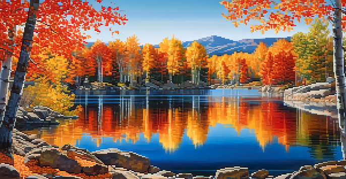 A colorful autumn scene at Washoe Lake with vibrant leaves and reflections on the water.