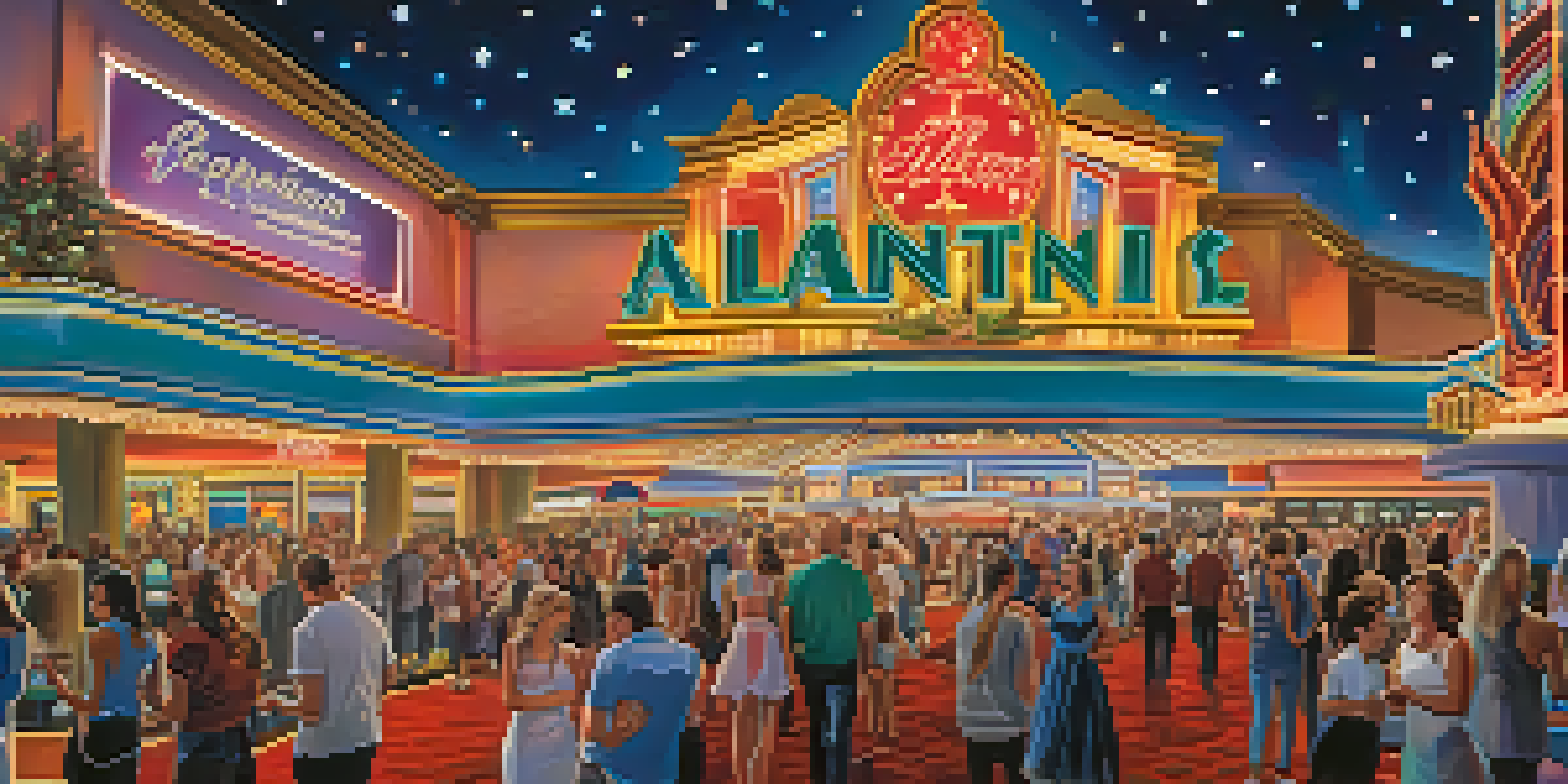 A lively casino scene in Reno at night with colorful neon lights and a diverse crowd enjoying games and entertainment.