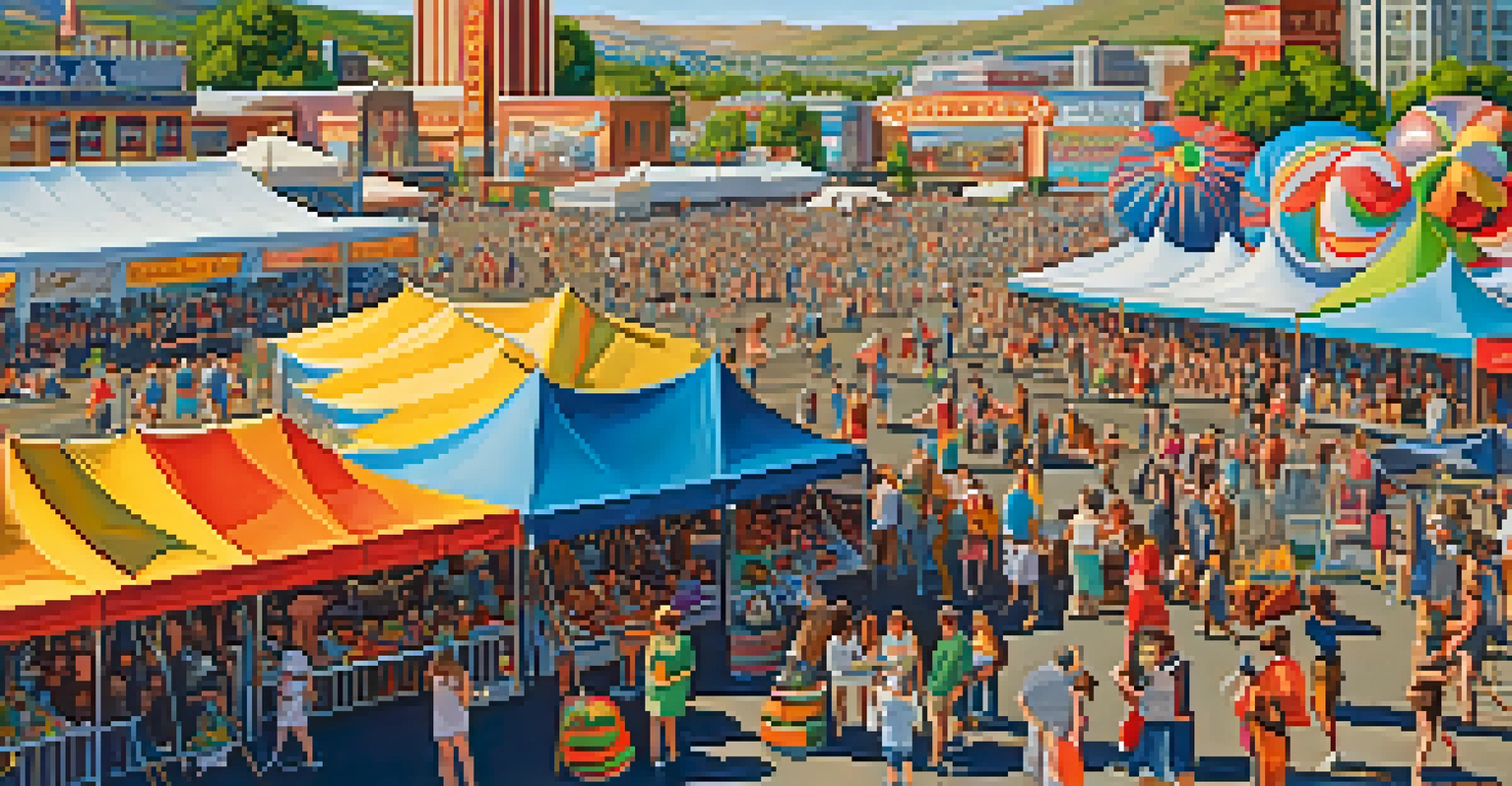 Aerial view of a festival in Reno with colorful tents and a bustling crowd.
