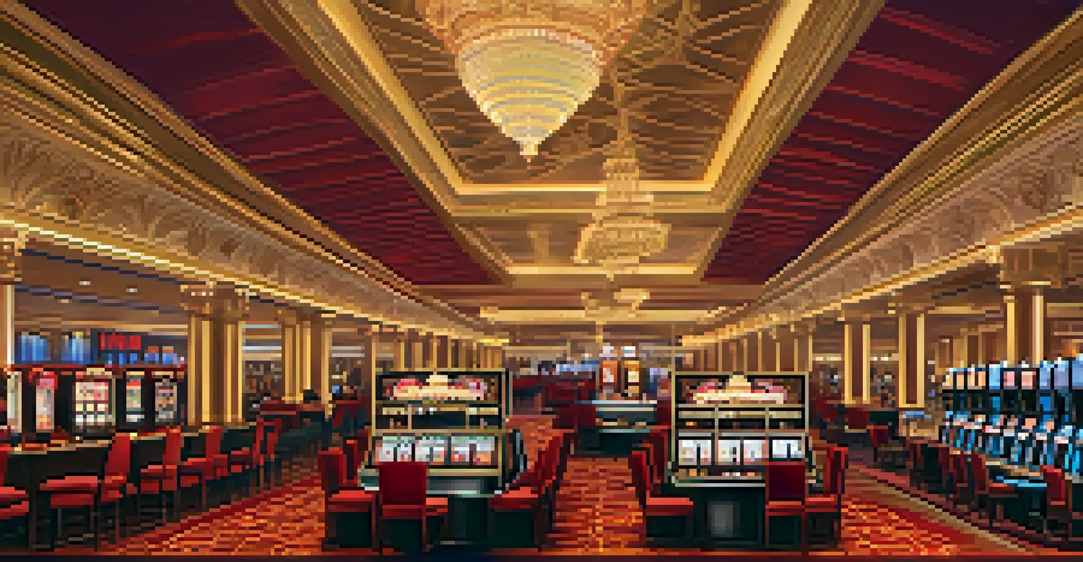 An elegant interior of a Reno casino with gaming tables, slot machines, and luxurious decor.