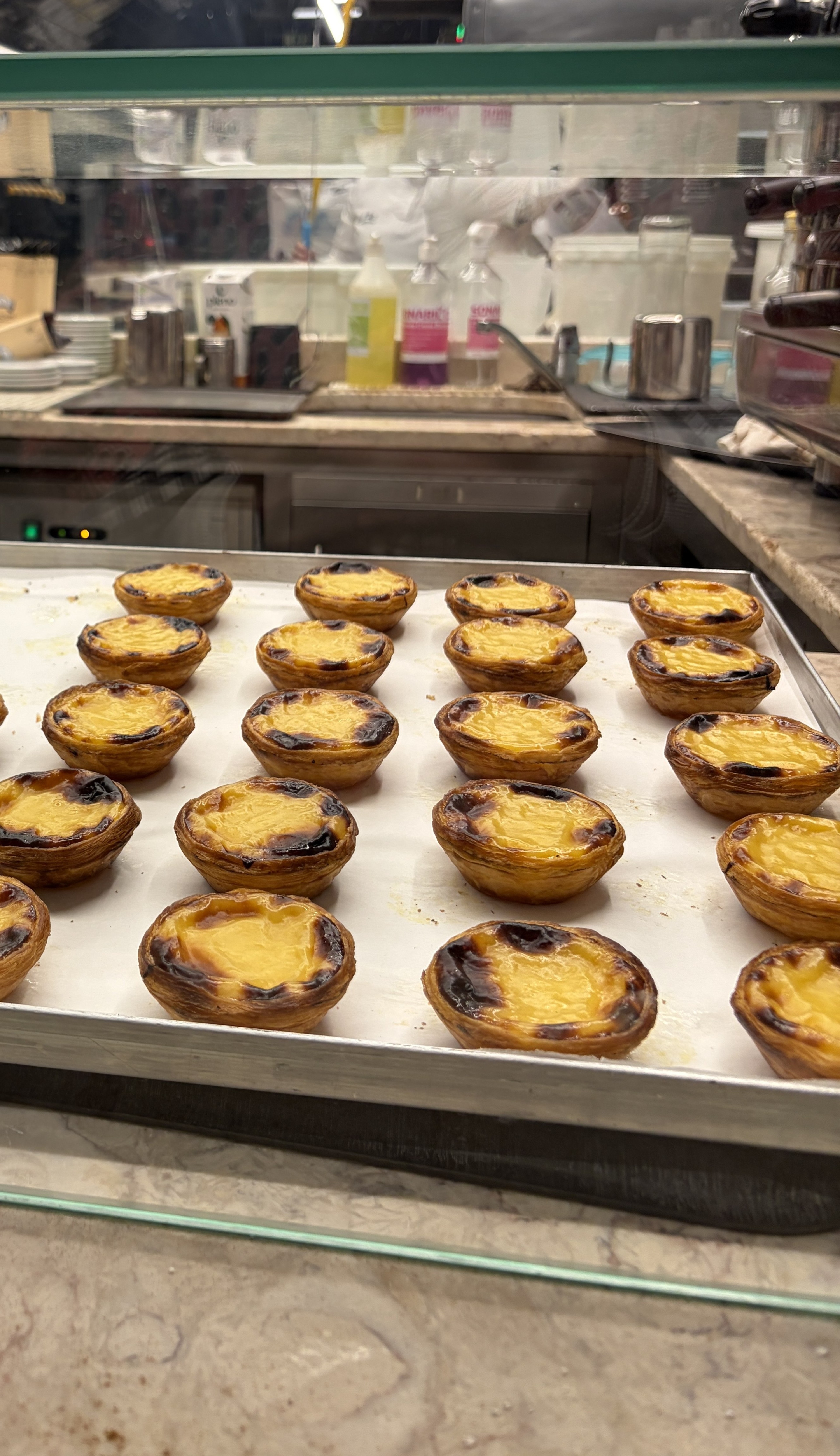 Picture of fresh pastel de nata from Lisbon in a tray