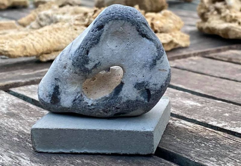 A sculpture made from recycled and natural materials