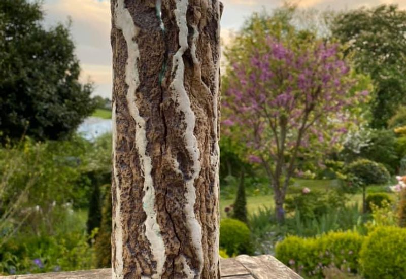 A sculpture made from recycled and natural materials