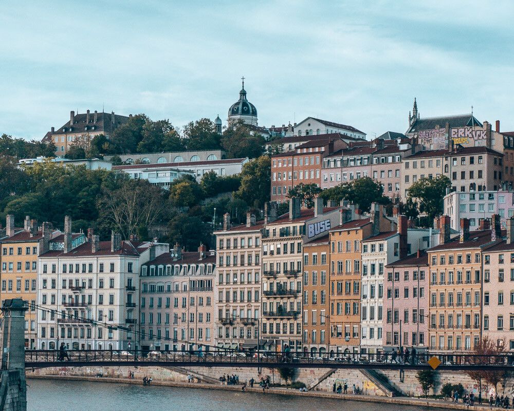 houses along the river in Lyon france city