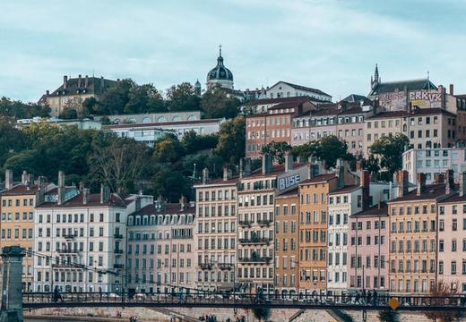 houses along the river in Lyon france city