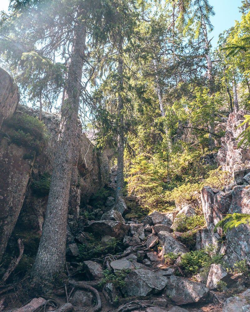 steep climb down after cave